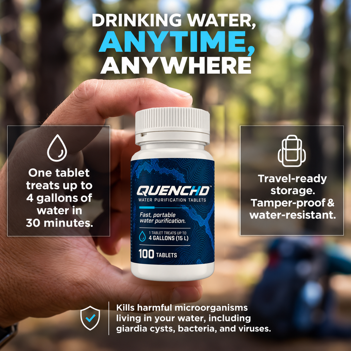 Quenchd Emergency Water Purification Tablets